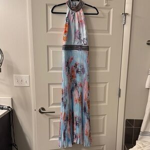 Karen Millen Backless Floral Dress - Blue and Pink